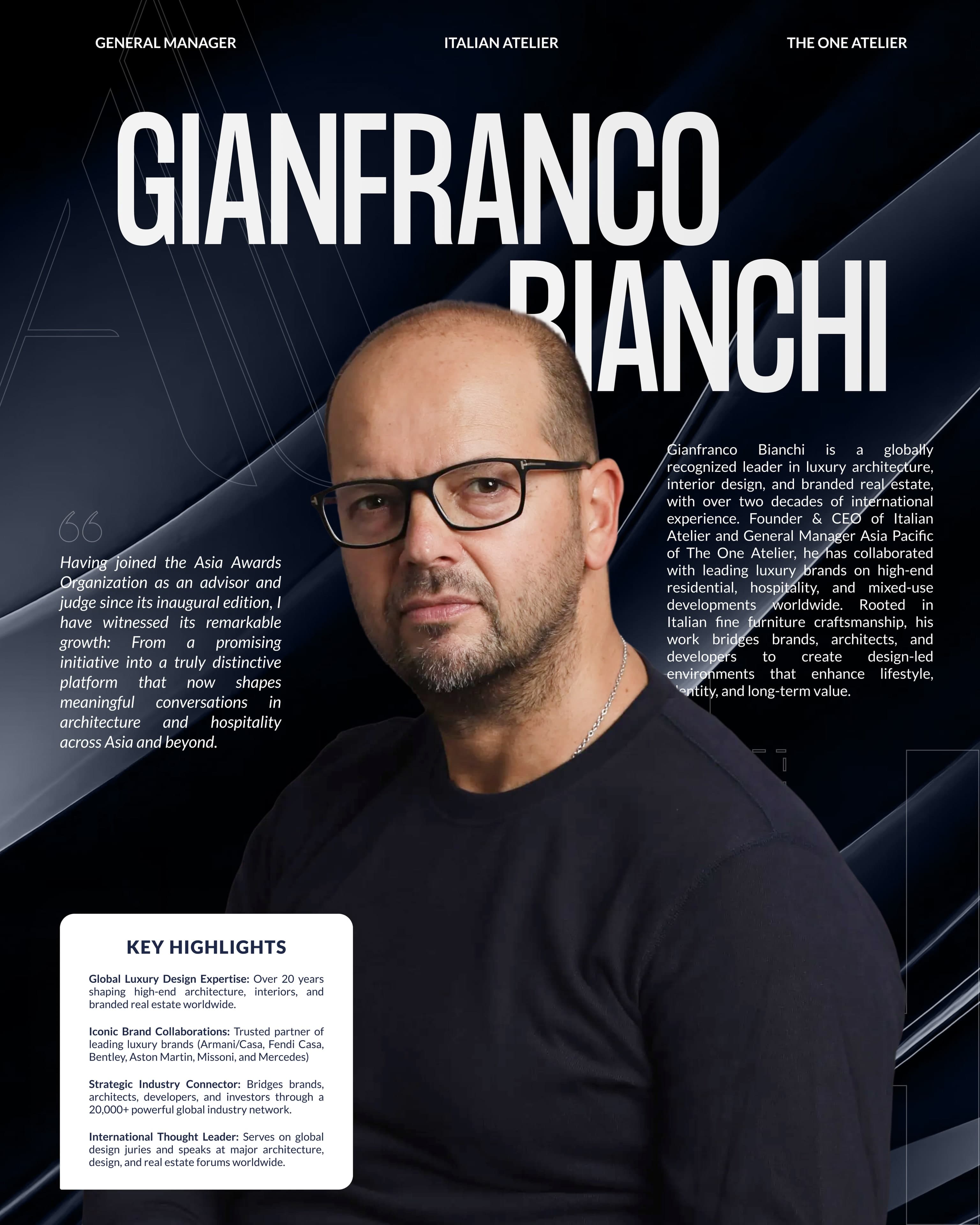 AHA 2026 Strengthens Global Vision With The Reappointment Of Luxury Design Titan GIANFRANCO BIANCHI